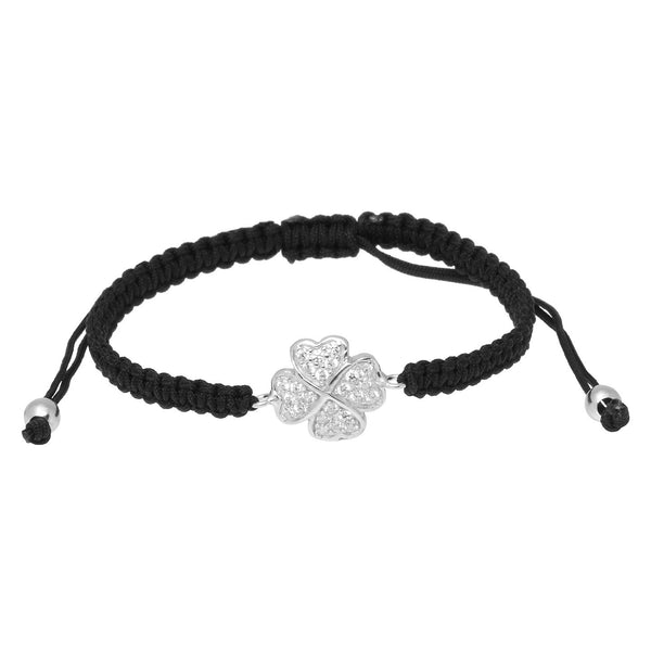 Bracelet argent à cordon noir motif coeur